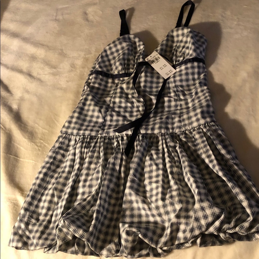 Hollister Blue and White Plaid Sundress with Black Strap Detail